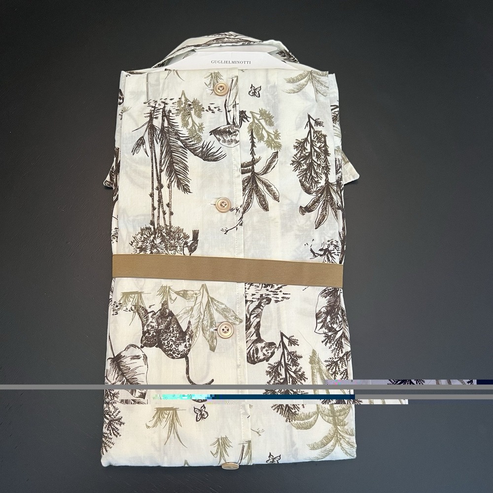 Guglielminotti NWT‎ Dress Shirt Size M White w/ Brown Jungle Print Cotton Long - Picture 8 of 9
